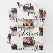 フォトドッグモダン白黒タイポグラフィクリスマス ラッピングペーパーシート (インサイチュ)