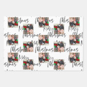 フォトドッグモダン白黒タイポグラフィクリスマス ラッピングペーパーシート (正面)