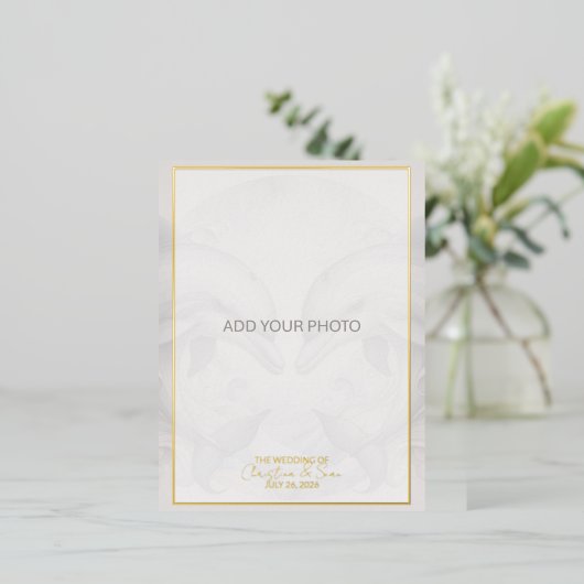 フォトドルフィン結婚式招待状ホイル葉書 箔招待状ポストカード (立ち正面)