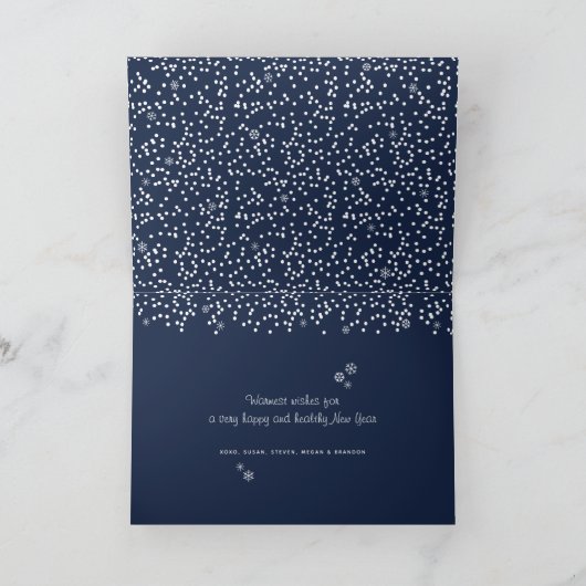 フォトニューイヤー応援スクリプト白い雪片ネイビー シーズンカード (内部)