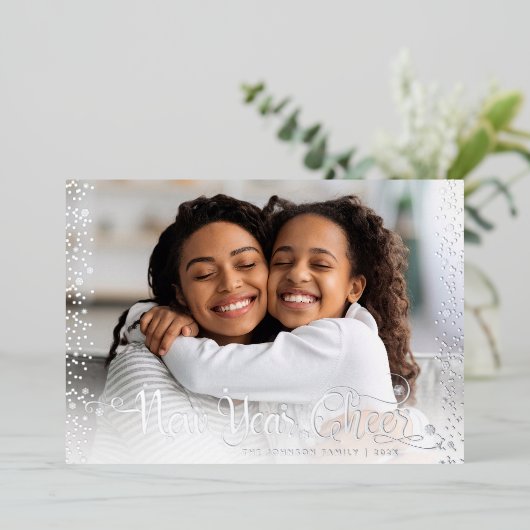 フォトニューイヤー応援スクリプト紙吹雪実在シルバー 箔シーズンカード (立ち正面)