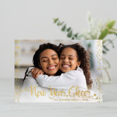 フォトニューイヤー応援モダンスクリプト黒実在金ゴールド 箔シーズンカード (立ち正面)