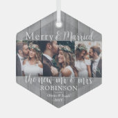 フォトニューメリーリュウズとグ結婚したレーフェイクウッド ガラスオーナメント (正面)