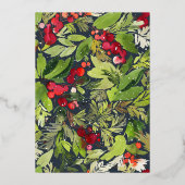 フォトネイビーエレガントブルーの葉メリークリスマス 箔シーズンカード (裏面)