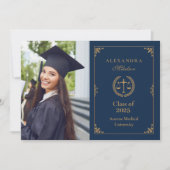 フォトネイビーエレガント金ゴールド法科卒業 案内状 (正面)