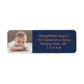 フォトネイビーブルーカッパーシックモダン差出人住所 ラベル (正面)