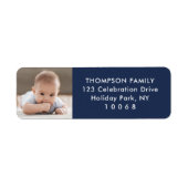 フォトネイビーブルーホワイトシンプル差出人住所 ラベル (正面)