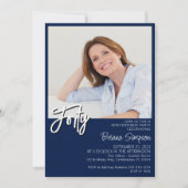 フォトネイビーブルー40歳の誕生日 招待状 (正面)