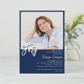 フォトネイビーブルー40歳の誕生日 招待状 (スタンド正面)