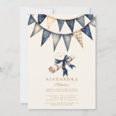 フォトネイビー金ゴールドフローラ卒業 招待状 (正面)