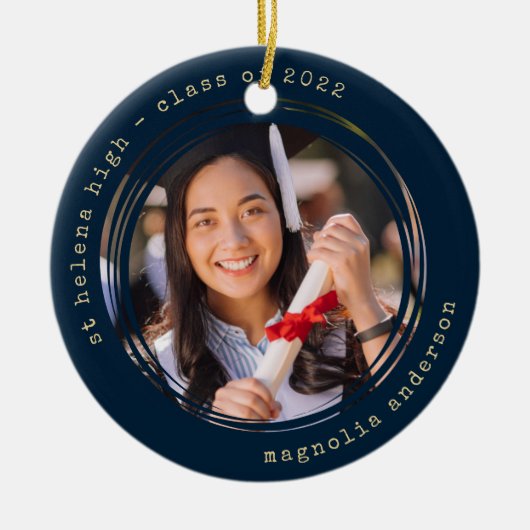 フォトネイビー金ゴールド学校卒業 セラミックオーナメント (正面)
