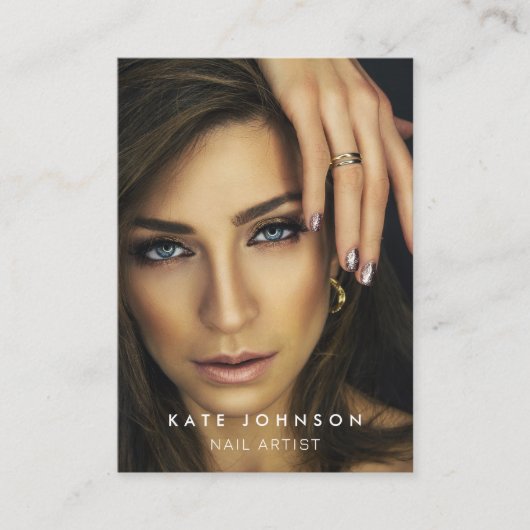 フォトネイルアーティストサロンQRコードソーシャルメディアブラック 名刺 (正面)