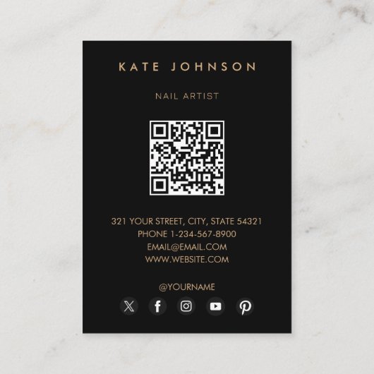 フォトネイルアーティストサロンQRコードソーシャルメディアブラック 名刺 (裏面)