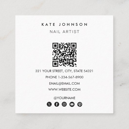 フォトネイルアーティストサロンQRコードソーシャルメディア スクエア名刺 (裏面)