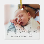 フォトネーム年の初めてのクリスマスをDaddyとして セラミックオーナメント (正面)