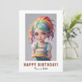 *フォトネーム 誕生日の女の子 ケーキ 赤 青 髪 招待状 (スタンド正面)