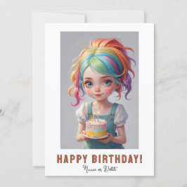 *フォトネーム 誕生日の女の子 ケーキ 赤 青 髪 招待状