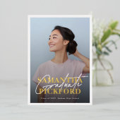 フォトハイスクール金ゴールド名卒業パーティー 箔招待状 (立ち正面)