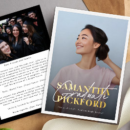 フォトハイスクール金ゴールド名卒業パーティー 箔招待状