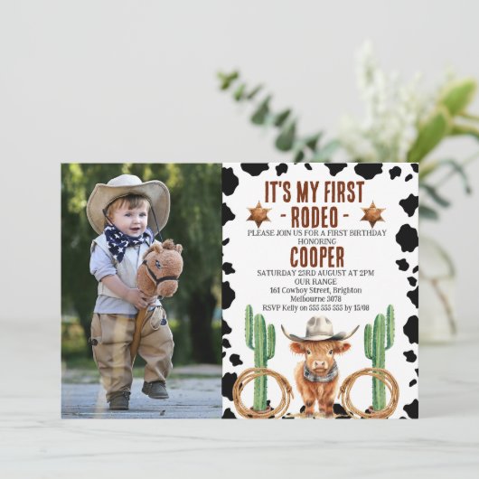 フォトハイランド牛マイ最初のロデオ1歳の誕生日 招待状 (スタンド正面)