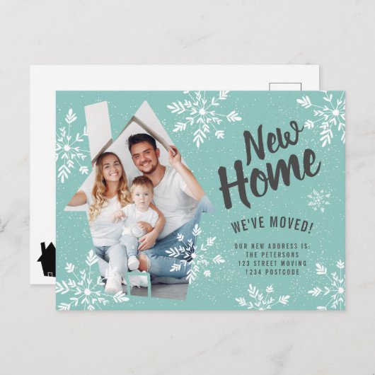 フォトハウス新しい家の冬の雪移動 案内ポストカード (正面/裏面)