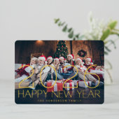 フォトハッピーニューイヤー2025年金ゴールド花火 箔シーズンカード (立ち正面)