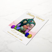 フォトハッピーノースパステルピンクの花カラフル卵 箔シーズンカード (回転した状態)