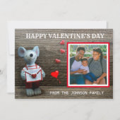 フォトハッピーバレンタインデー赤いハート素朴ウッド シーズンカード (正面)