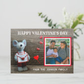 フォトハッピーバレンタインデー赤いハート素朴ウッド シーズンカード (スタンド正面)