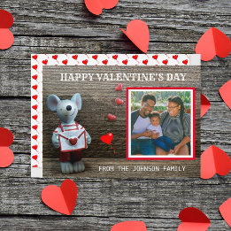 フォトハッピーバレンタインデー赤いハート素朴ウッド シーズンカード