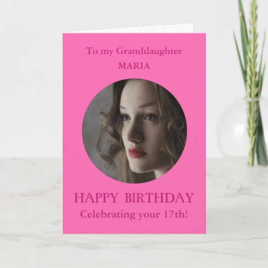 フォトハッピーバースデー孫娘17 PINK Any Age カード (正面)