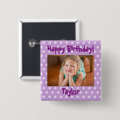 フォトハッピーバースデー紫と白の星 缶バッジ (正面&裏面)