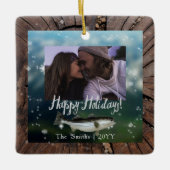 フォトハッピーホリデイズバスツリースタンプルッ縁どク セラミックオーナメント (正面)