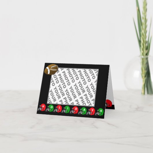 フォトハッピーホリデーズカードフットボールヘルメットの追加 シーズンカード (正面)