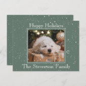 フォトハッピーホリデーズスノーオーバーレイ予算グリーン シーズンポストカード (正面/裏面)