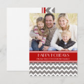 フォトハッピーホリデーズハガガキ赤グレーシェブロン シーズンポストカード (正面/裏面)