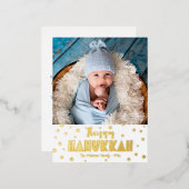 フォトハッピーモダンハヌカお洒落実在金ゴールド 箔シーズンポストカード (正面/裏面)