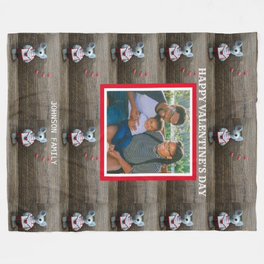 フォトハッピーヴァレンティネス素朴赤いハートウッドマウス フリースブランケット (正面(横))