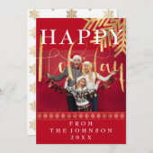 フォトハッモダンピー·ニュー·イヤー·ホリデー·スノーフレーク シーズンカード (正面/裏面)