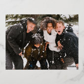 フォトハッモダンプホリデーツリーブルー金ゴールド 箔シーズンポストカード (裏面)