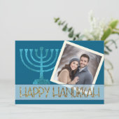 フォトハヌッカブルーホワイト金ゴールド(ユダヤ教)メノラーグリッター シーズンカード (スタンド正面)