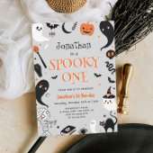 フォトハロウィン不気味ワンボーイ1歳の誕生日 招待状