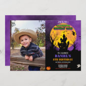 フォトハロウィーンの誕生日の招待コスチュームパーティー 招待状 (正面/裏面)