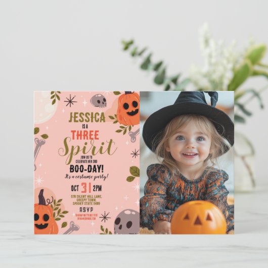 フォトハロウィーン誕生日スリーガールズパーティー幽霊 招待状 (スタンド正面)