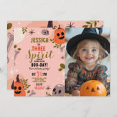 フォトハロウィーン誕生日スリーガールズパーティー幽霊 招待状 (正面/裏面)
