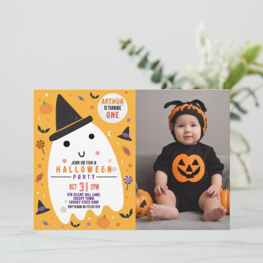 フォトハロウィーン誕生日ハッピー幽霊 招待状 (スタンド正面)