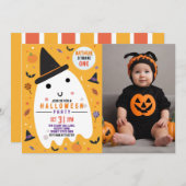 フォトハロウィーン誕生日ハッピー幽霊 招待状 (正面/裏面)
