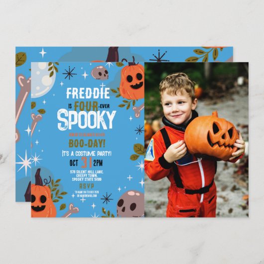 フォトハロウィーン誕生日フォーエバー4thボーイズパーティー 招待状 (正面/裏面)