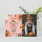 フォトハロウィーン誕生日2人の女の子パーティー幽霊 招待状 (スタンド正面)