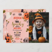 フォトハロウィーン誕生日2人の女の子パーティー幽霊 招待状 (正面/裏面)